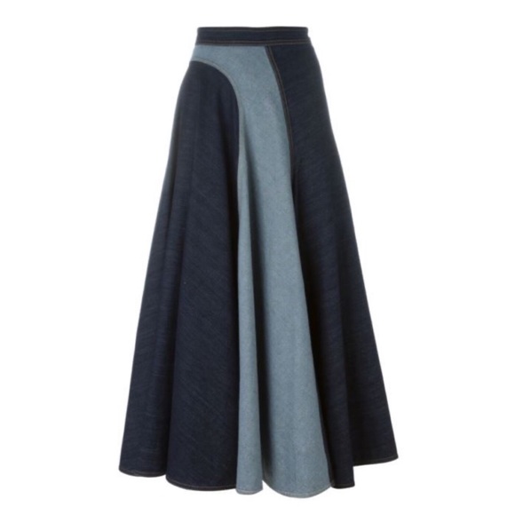 Lanvin Dresses & Skirts - Lanvin Two Tone Curved Full Flare Denim Midi Skirt